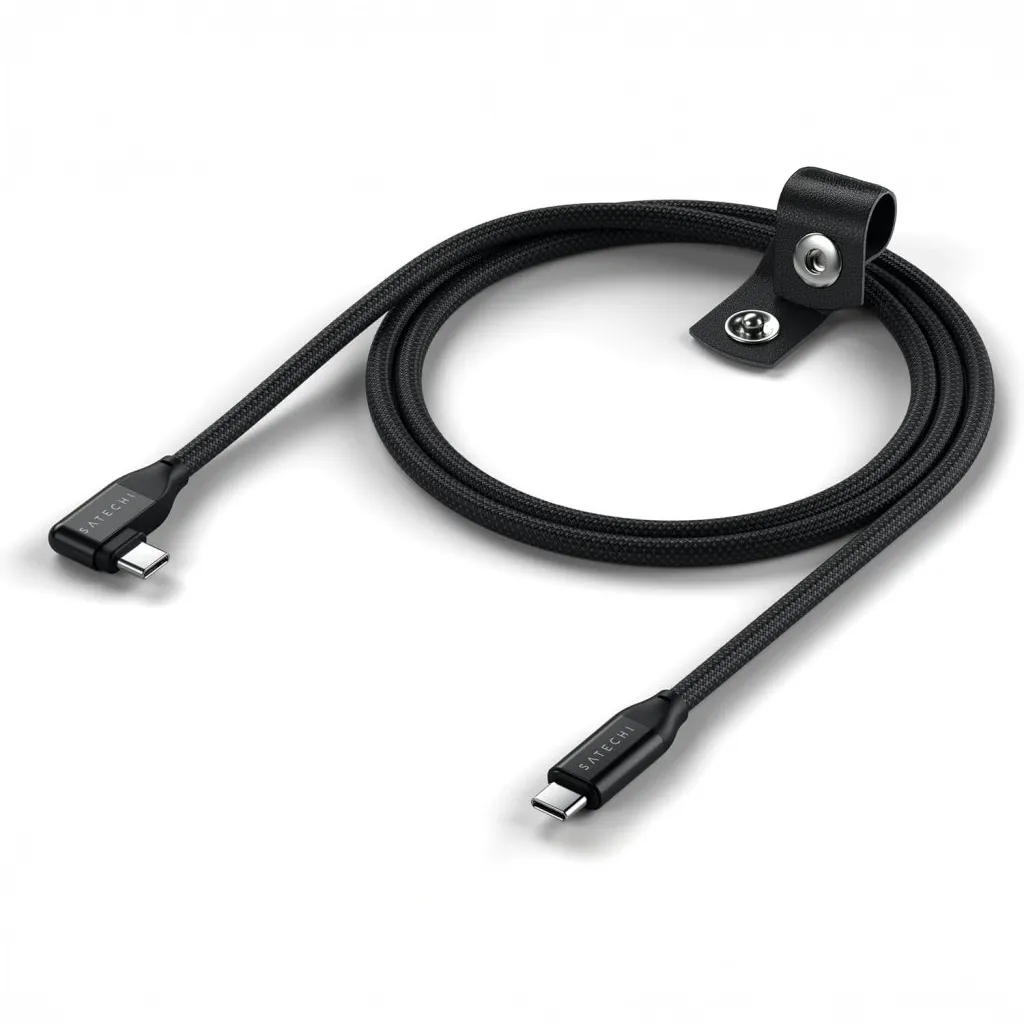 Satechi rettvinklet data- og ladekabel 1 m - Støtte for 240 W, 20 Gbps - Svart