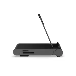 Satechi OntheGo faltbarer Stand Hub in Space Schwarz, Seitenansicht mit USB-C- und SD-Kartensteckplätzen