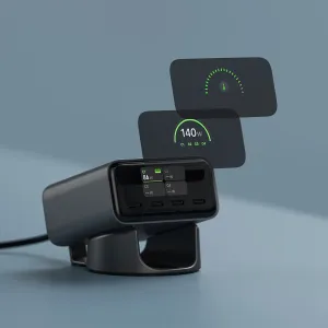 Satechi ChargeView 140W bordlader med display, fire USB-C-porter og romsvart finish