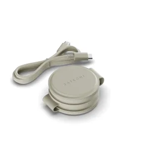 Satechi OntheGo 3-in-1 faltbares kabelloses Ladegerät in Sand mit USB-C-Kabel auf weißem Hintergrund
