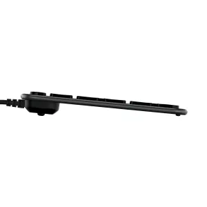 Clavier USB-C Slim Satechi LX3, noir, filaire, au format nordique, grand format, vu de profil.