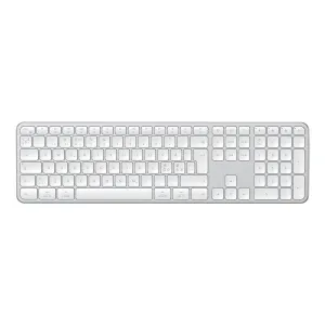 Satechi EX3 slim trådlöst tangentbord med nordisk layout, fullstora tangenter och numeriskt tangentbord i silver.