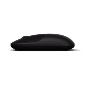 Satechi Slim EX trådløs mus i svart, vist i sideprofil med lavprofilert ergonomisk utforming og rullehjul.