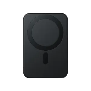 Satechi OntheGo Qi2 5K magnetisk powerbank med stativ i svart, sett forfra med sirkulær ladering