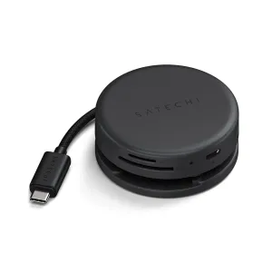 Satechi OntheGo 7-in-1-Multiport-Adapter in Space-Schwarz mit geflochtenem USB-C-Kabel und kompaktem, rundem Design