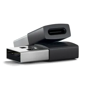 Satechi USB-A uz USB-C adapteru divu komplekts, kompakti melni USB datu pārsūtīšanas adapteri ar metāla savienotājiem