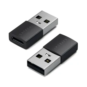Divi Satechi USB-A uz USB-C adapteri, melnā un sudraba krāsā, tikai datu pārsūtīšanai