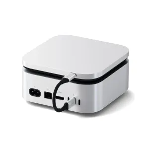 Satechi USB4 Slim NVMe SSD enclosure in silver with an attached braided cable, shown on a white background