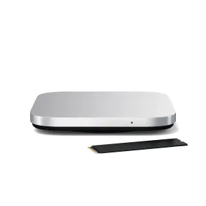 Satechi USB4 Slim NVMe SSD enclosure in silver and black with a separate M.2 SSD module on a white background