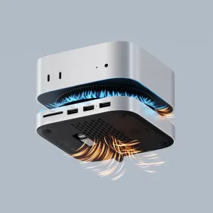 Satechi Mac Mini M4 Stand Hub med SSD-kabinet, sølvfarvet aluminiumsdock med USB-A-, USB-C- og SD-porte