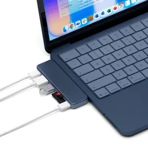 Satechi USB-C Snap Hub, pievienots MacBook, ar 6-in-1 paplašinājumu, kabeļiem un microSD karti