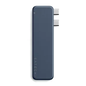 Satechi USB-C Snap Hub for MacBook Neo indigo krāsā, plāns 6-in-1 USB-C centrmezgls ar diviem savienotājiem