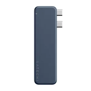 Satechi USB-C Snap Hub indigo krāsā ar diviem USB-C savienotājiem un slim, noapaļotu dizainu MacBook Neo