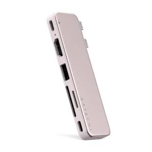 Satechi USB-C Snap Hub rozā tonī ar HDMI, USB-A, SD un microSD pieslēgvietām MacBook Neo