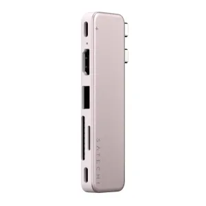 Satechi USB-C Snap Hub for MacBook sārtā tonī, ar HDMI, USB-A, SD un microSD pieslēgvietām un diviem USB-C savienotājiem