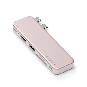 Satechi USB-C Snap Hub MacBook Neo ierīcei, rozā tonī, ar diviem USB-C savienotājiem un HDMI, SD kartes portiem