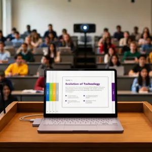 Satechi USB-C Snap Hub blakus MacBook uz lekciju galda, ar līdzās salocītu kabeli.