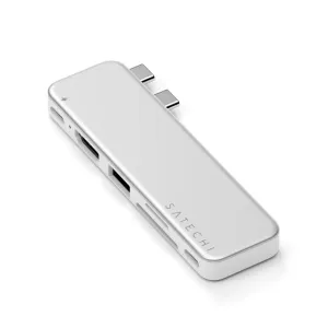 Satechi USB-C Snap Hub sudraba krāsā, 6-in-1 USB-C centrmezgls MacBook Neo ar HDMI, USB-A un karšu lasītāja portiem