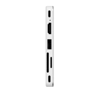 Satechi USB-C Snap Hub sudraba krāsā ar HDMI, USB-A, USB-C, SD un microSD pieslēgvietām MacBook Neo