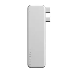 Satechi USB-C Snap Hub for MacBook Neo, plāns sudraba 6-in-1 USB-C centrmezgls ar diviem USB-C savienotājiem
