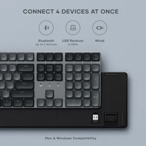 Satechi slankt mekanisk tastatur med USB-mottaker, Bluetooth og kablet tilkobling, kompatibelt med Mac og Windows