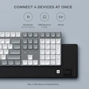 Satechi SM3 slim mekanisk trådløst opplyst Bluetooth-tastatur i lys grå med fullstørrelse 108-tasters US layout