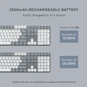 Satechi SM3 slim mekanisk bakgrunnsbelyst Bluetooth-tastatur med 108-tasters amerikansk engelsk tastaturutforming, lysegrå