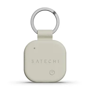 Satechi FindAll Schlüsselanhänger-Tracker aus veganem Leder in Weiß mit Metallring und geprägtem Logo