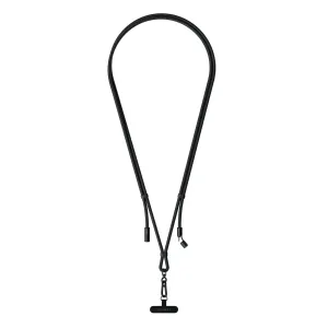 Satechi OntheGo USB-C kakla siksnas kabelis melnā krāsā, ar pītu siksnu, klipša stiprinājumu un zīmolētiem galiem