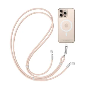 Satechi OntheGo USB-C-halsremkabel i beige, flettet design med telefonfeste og USB-C-kontakt