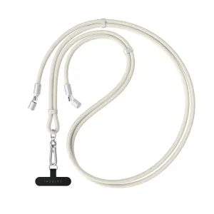 Satechi OntheGo USB-C-kabel med halsrem i sandfärg, flätad och öglad med silverfärgade kontakter