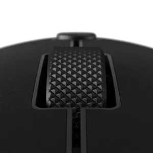 Satechi OntheGo Bluetooth-Maus in Schwarz, Nahaufnahme von oben mit strukturiertem Scrollrad und matter Oberfläche