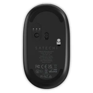 Satechi OntheGo Bluetooth-Maus von unten, mit Kopplungsleuchten, Ein-/Ausschalter und mattschwarzer Oberfläche