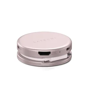 Satechi OntheGo 5-in-1 USB-C daudzportu adapteris sārtā tonī ar HDMI, USB-C un pīta kabeļa glabāšanas vietu