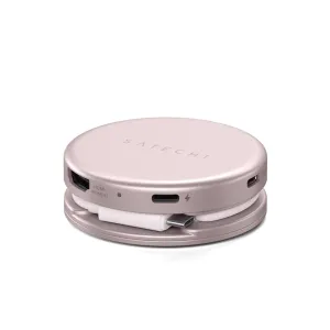 Satechi OntheGo 5-in-1 daudzportu adapteris rozā zeltā ar HDMI un USB-C pieslēgvietām, kā arī integrētu pītu kabeli