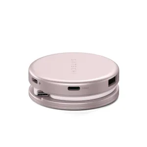 Satechi OntheGo 5-in-1 USB-C daudzportu adapteris rozā tonī ar HDMI, USB-C pieslēgvietām un pīta kabeļa glabātuvi