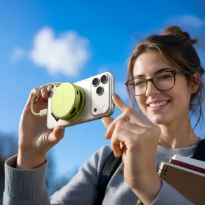 Satechi OntheGo 5-in-1 USB-C vairāku portu adapteris, pievienots viedtālrunim pārnēsājamai lietošanai