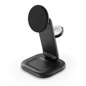 Satechi 3-in-1 faltbarer Qi2-Ladeständer mit magnetischen Pads und SATECHI-Logo