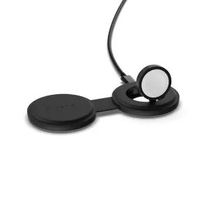 Satechi OntheGo 2-i-1 trådløs lader i svart med doble ladeflater og fastmontert kabel