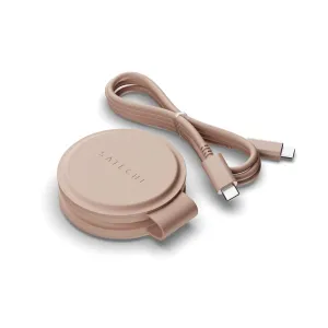 Satechi OntheGo vikbar trådlös Qi2-laddare i Desert Rose med fast USB-C-kabel