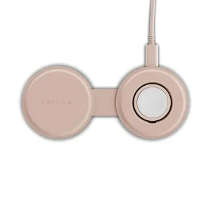 Satechi OntheGo trådlös 2-i-1-laddare i Desert Rose med vikbara dubbla laddningsplattor och fast USB-C-kabel