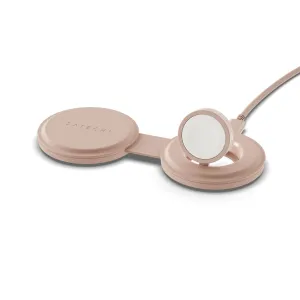 Satechi OntheGo 2-i-1 trådlös laddare i Desert Rose med vikbara dubbla laddningsplattor och fast kabel.