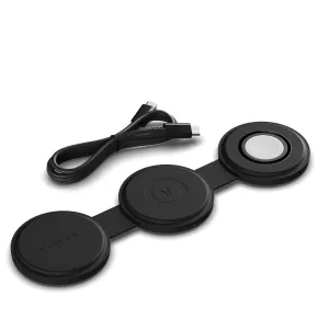 Satechi OntheGo 3-i-1 trådløs lader i svart, sammenleggbart design med tre ladeflater og USB-C-kabel