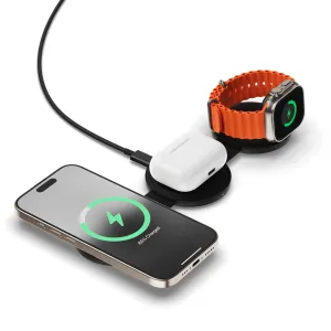 Satechi OntheGo 3-i-1 trådløs lader i svart med iPhone, Apple Watch og AirPods-etui som lades samtidig