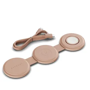 Satechi OntheGo 3-i-1 trådlös laddare i Desert Rose, hopfällbar laddningsstation med tre plattor och USB-C-kabel