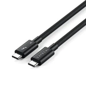 Satechi Thunderbolt 5 Pro pīts USB-C kabelis ar melniem savienotājiem un SATECHI zīmola marķējumu