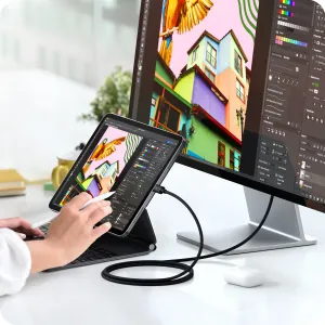 Satechi Thunderbolt 5 Pro kabelis savieno planšetdatoru ar galddatora monitoru radošam darbam