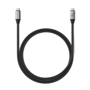 Satechi USB4 Pro V2 geflochtenes USB-C-Kabel, schwarz und aufgewickelt, mit silbernen Steckern und 80-Gbit/s- sowie 240-W-Markierungen