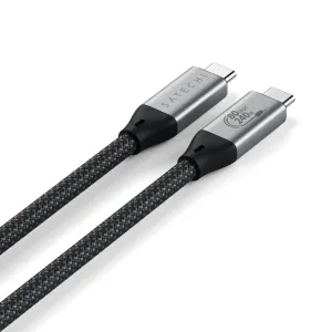 Satechi USB4 Pro V2 geflochtenes USB-C-Kabel, 1,2 m, mit silbernen Steckern und schwarzer Gewebeoberfläche
