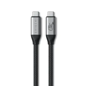 Satechi USB4 Pro V2 geflochtenes USB-C-Kabel, 1,2 m, mit silbernen Steckern und schwarzer Gewebeoberfläche